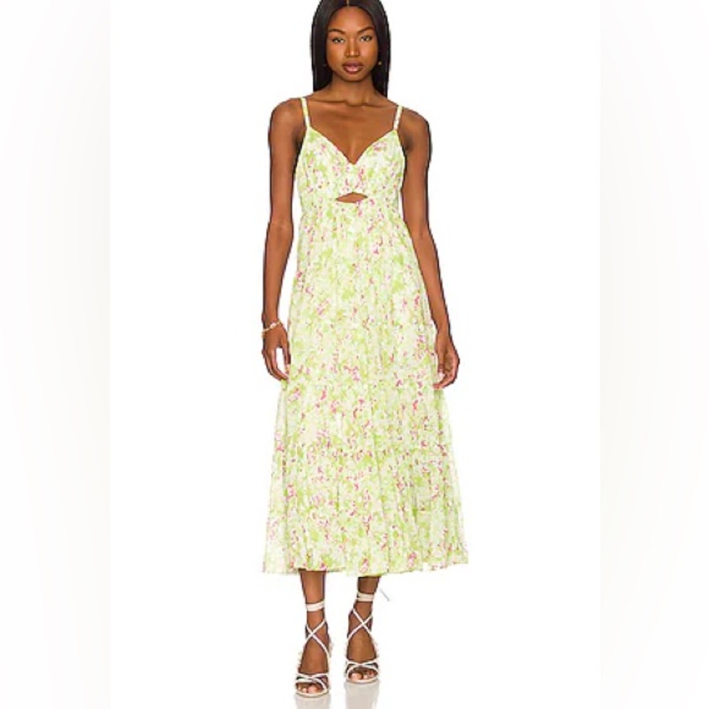 NEW Likely Midi Dress Giuliana Tiered Ruffle Cutout Floral Midi Dress Size 0